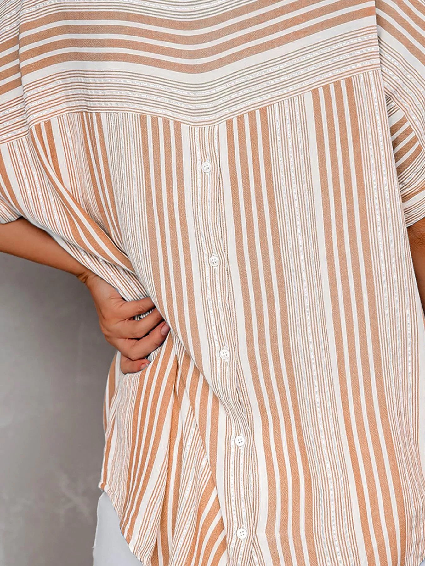 Full Size Collared Neck Half Sleeve Shirt Plus Size - Trendsi | Lola Mariee