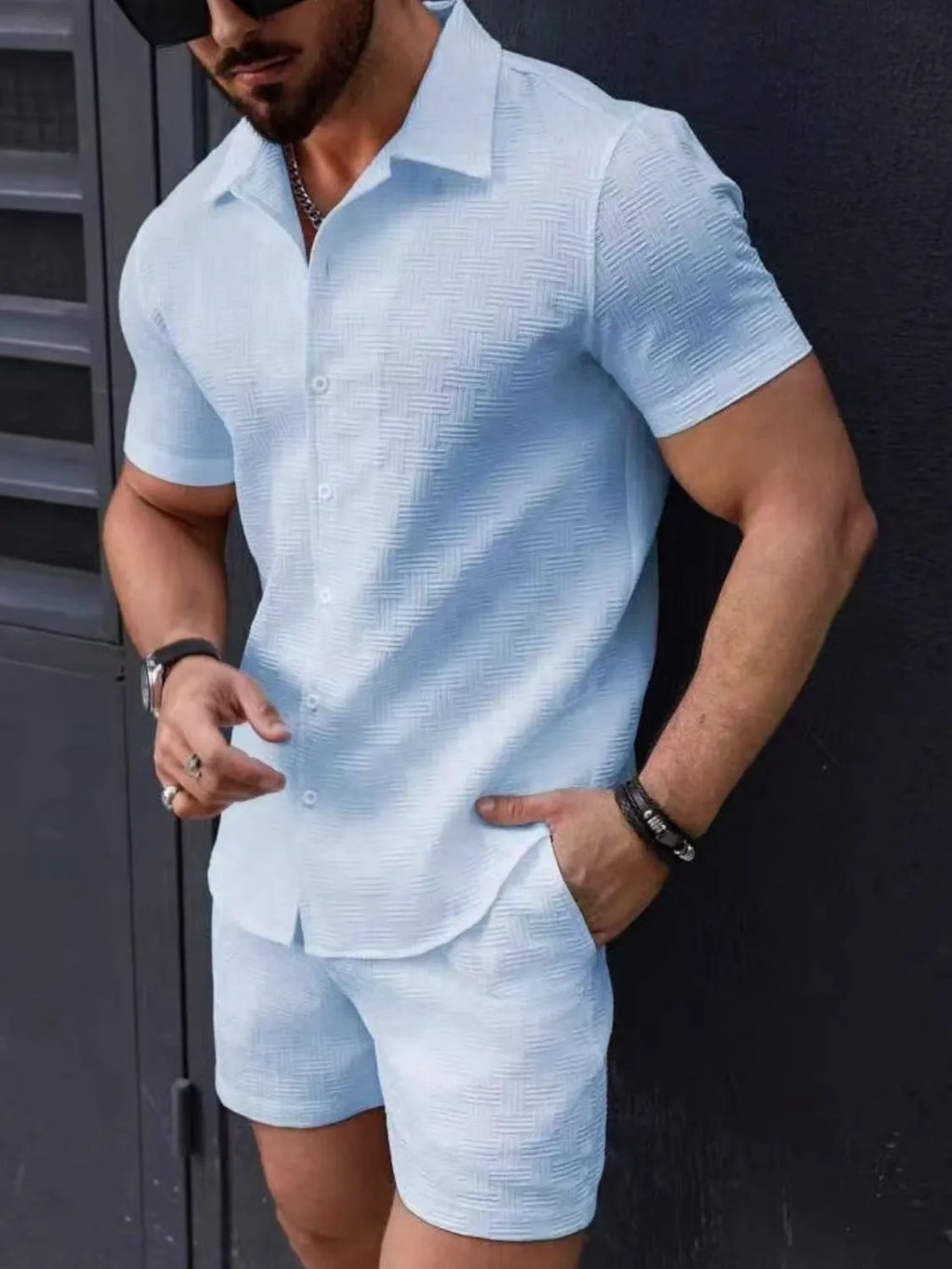 Men's Button Up Short Sleeve Shirt and Shorts Set - women's top at Lola Mariee boutique