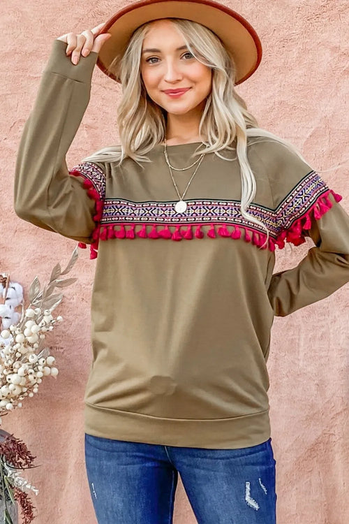 And The Why Ethnic Ribbon Tassel Trim Top | Lola Mariee