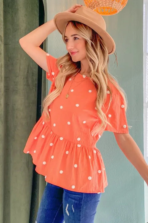 And The Why Pom Pom Polka Dots Short Sleeve Top – view 2 | Lola Mariee