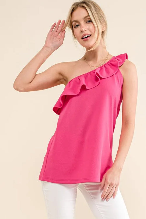 And The Why Ruffle One Shoulder Sleeveless Tank Top | Lola Mariee