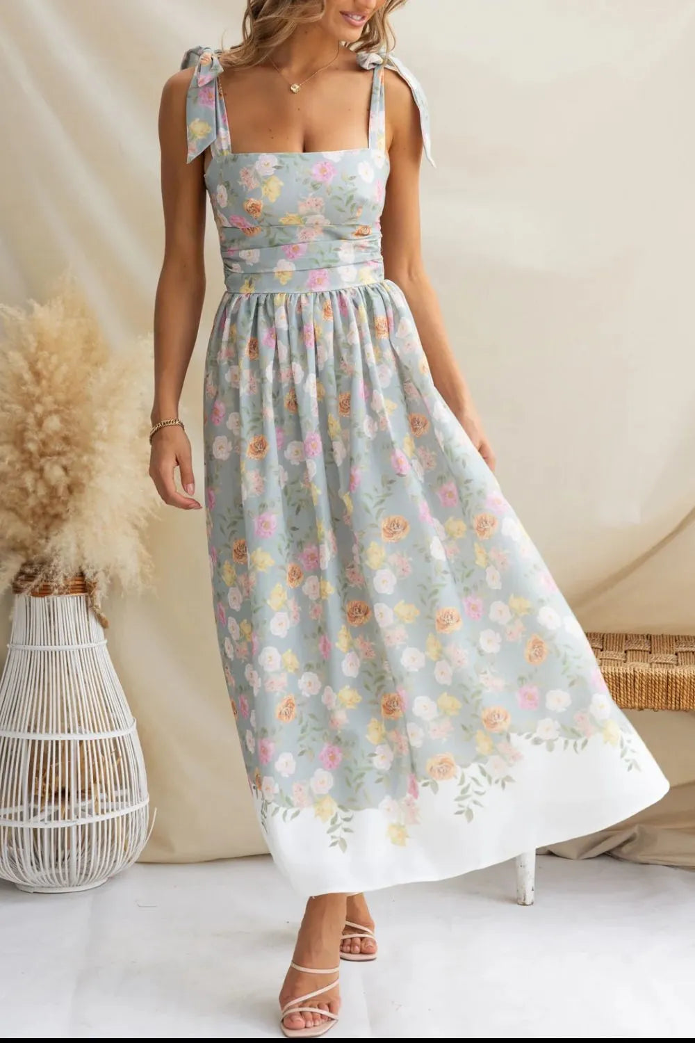 Printed Tie Shoulder Midi Cami Dress – view 6 | Lola Mariee