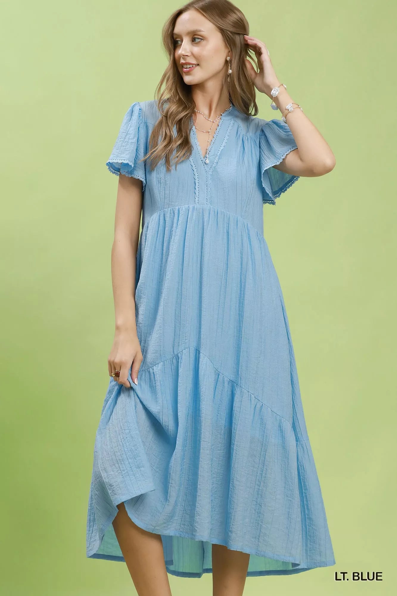 Umgee Textured Tiered Midi Dress with Side Pockets - Trendsi | Lola Mariee
