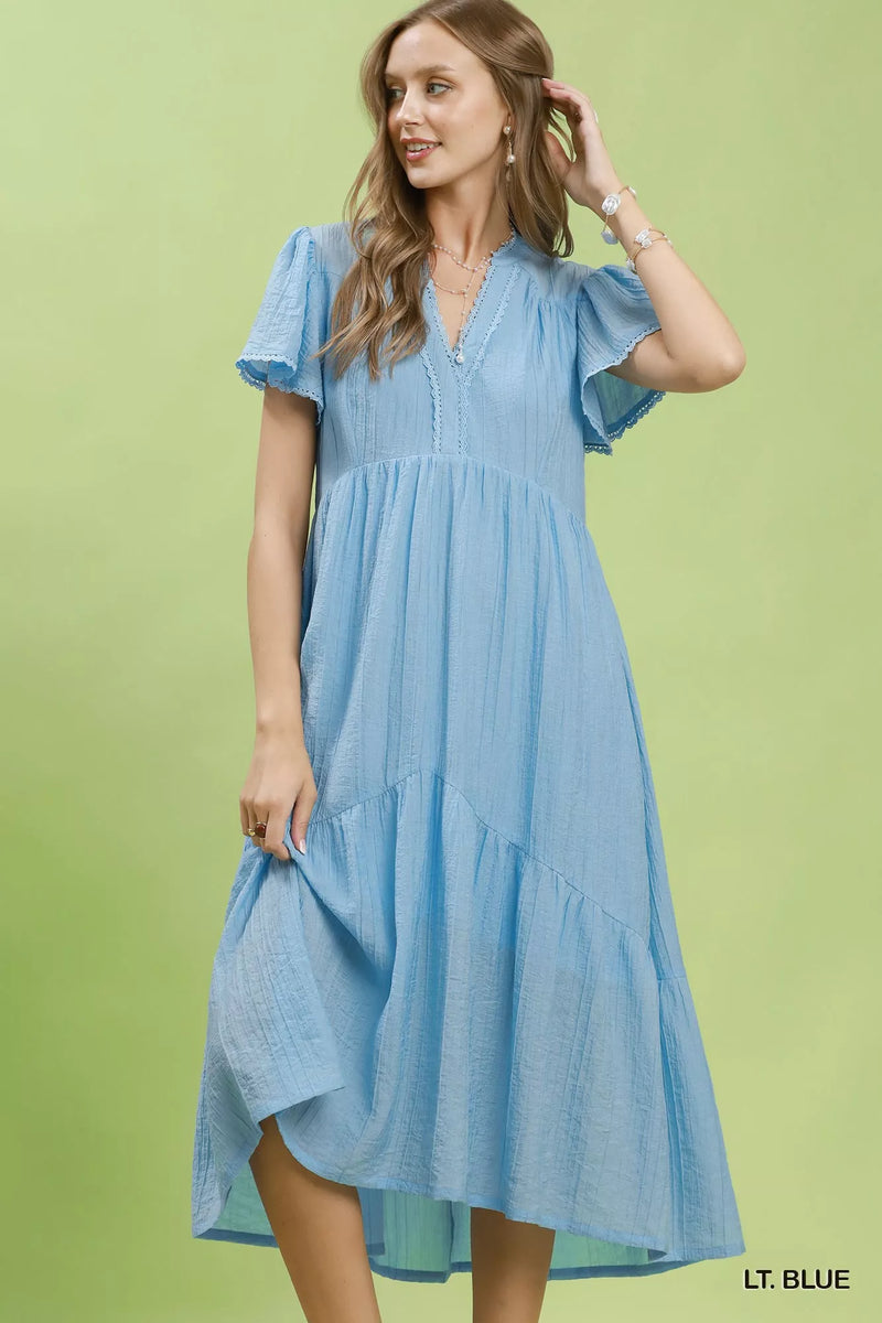 Umgee Textured Tiered Midi Dress with Side Pockets - Trendsi | Lola Mariee