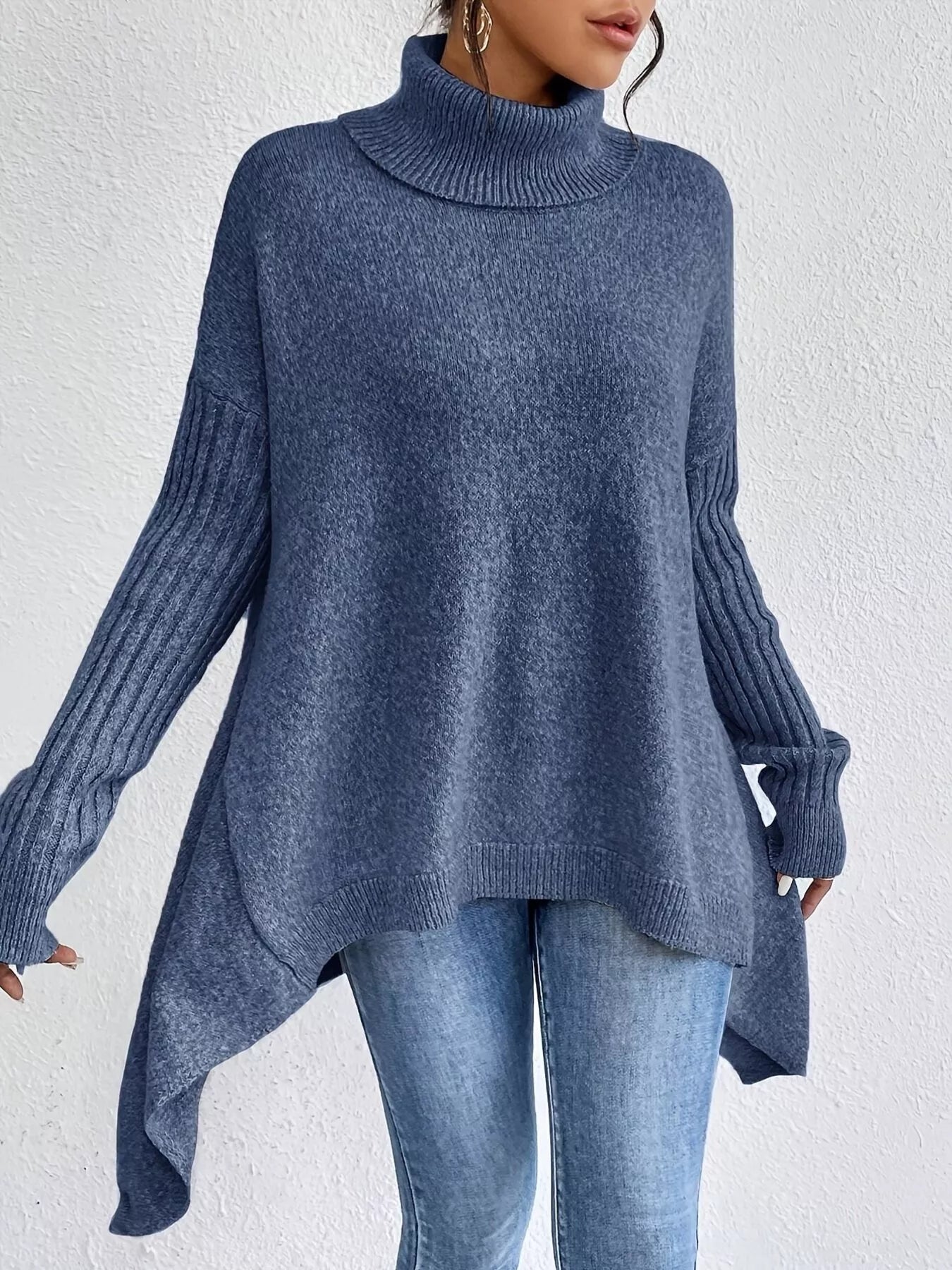 Turtleneck Dropped Shoulder Sweater – view 7 | Lola Mariee