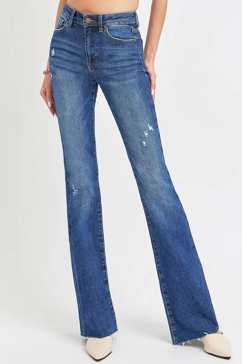 RISEN Full Size Distressed Mid Rise Flare Jeans Plus Size - LOLA MARIEE | Lola Mariee