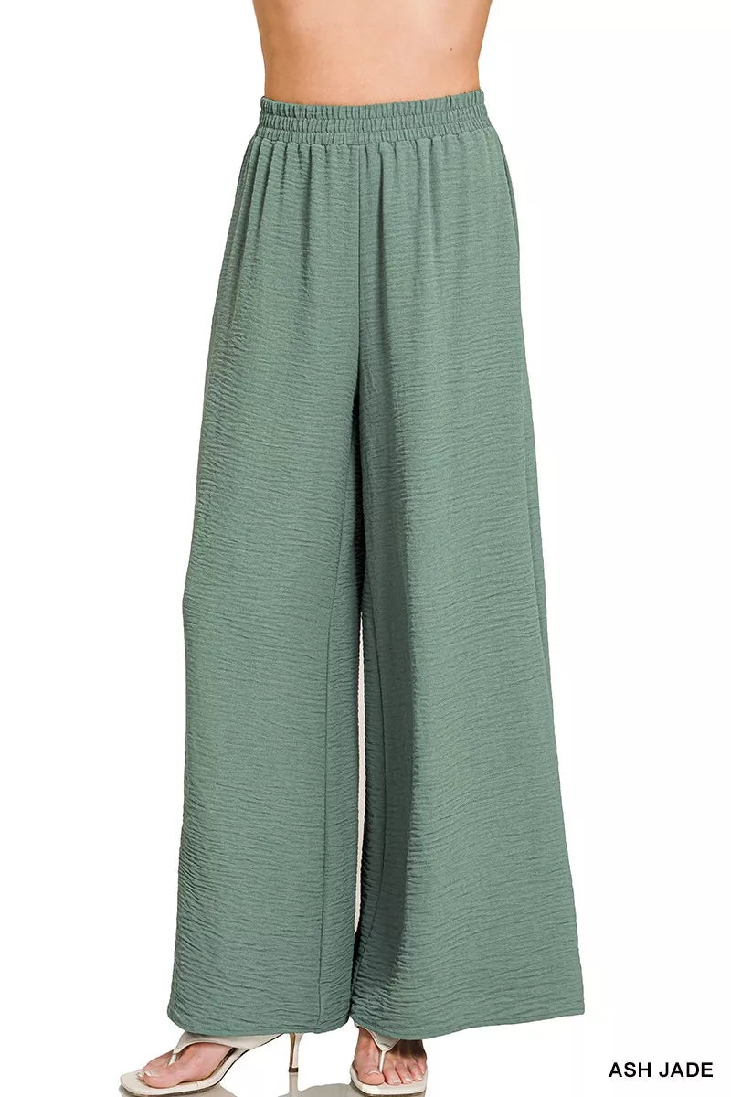 Zenana Woven Airflow Elastic Waistband Pants - women's bottoms at Lola Mariee boutique
