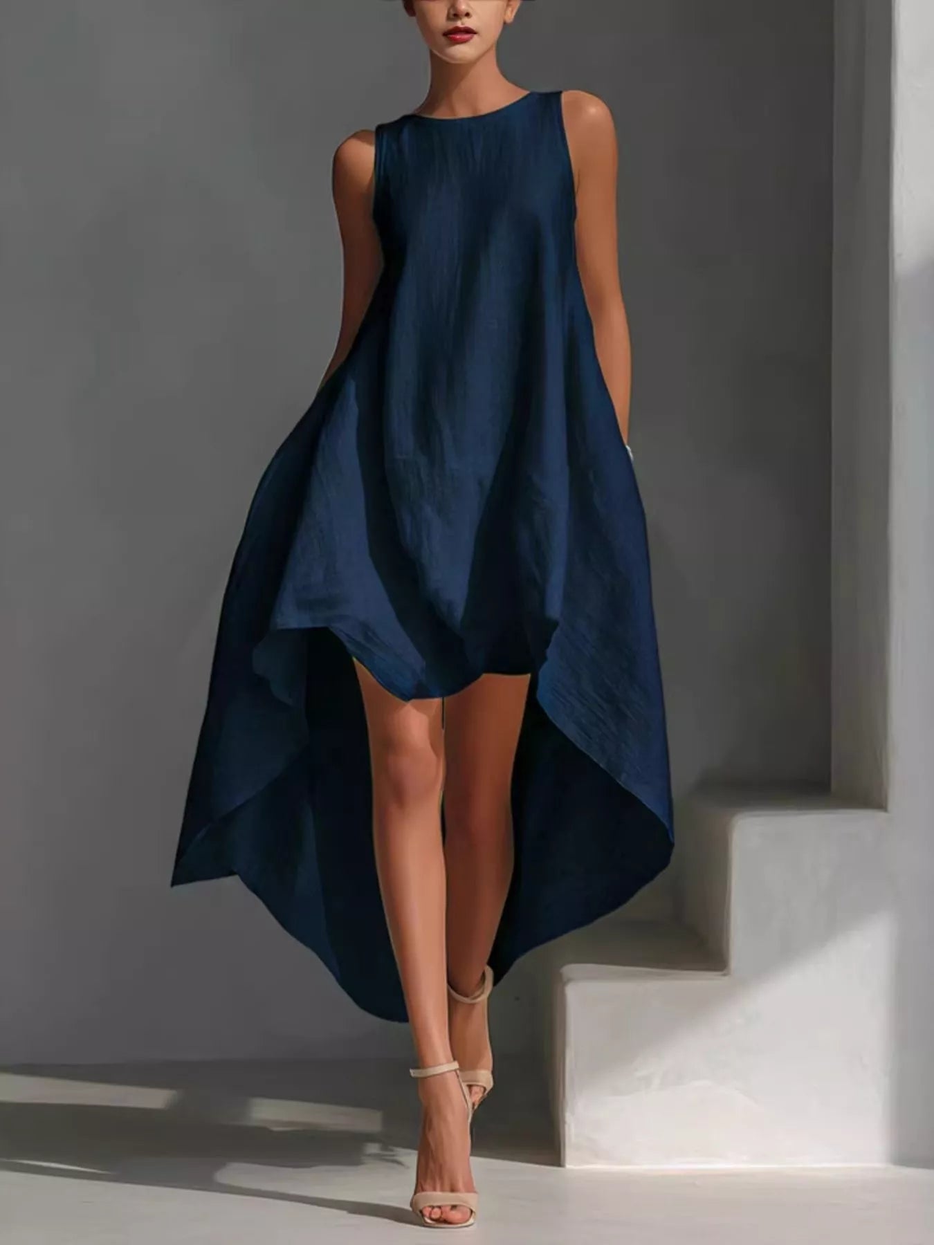 High-Low Round Neck Sleeveless Dress – view 7 | Lola Mariee