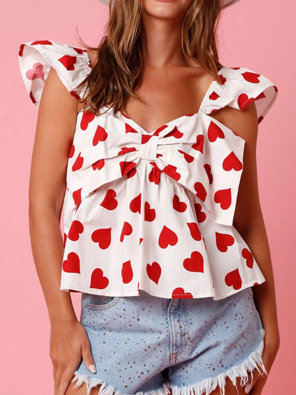 Ruffled Heart Print Bow Front Cami - Trendsi | Lola Mariee