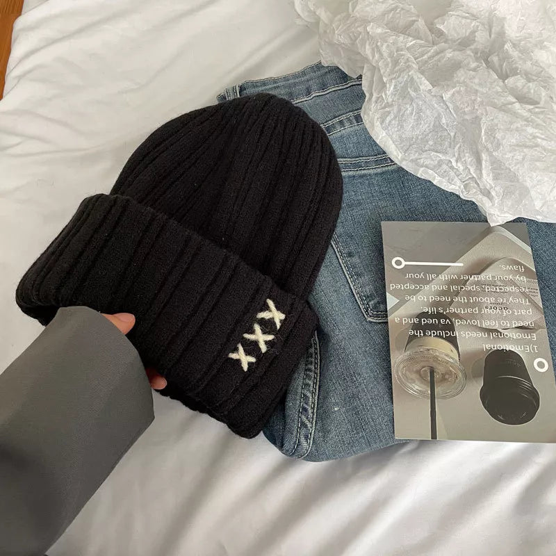 Knitted Beanie Hat with Embroidered Detail – view 2 | Lola Mariee