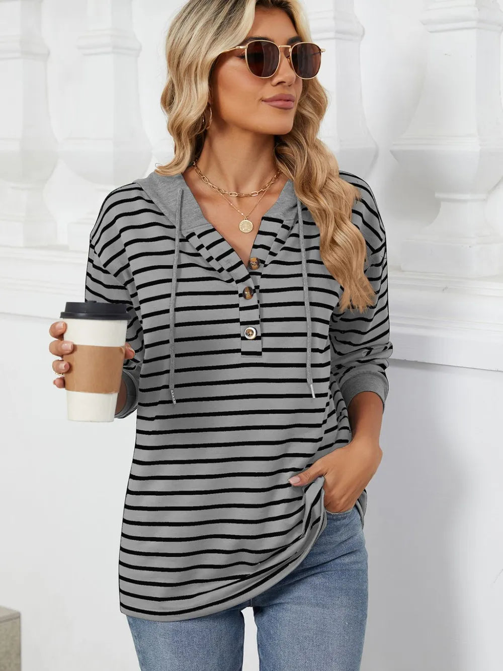 Drawstring Striped Long Sleeve Hoodie - Trendsi | Lola Mariee