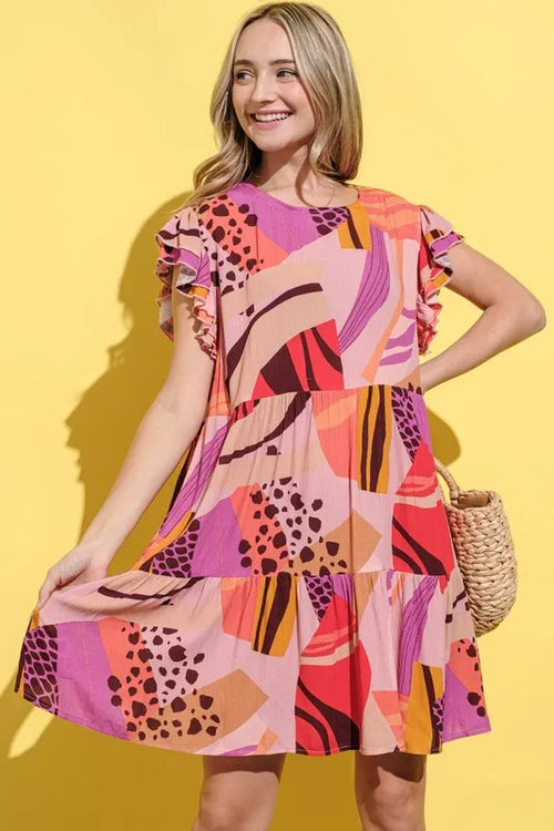 And The Why Printed Double Ruffles Sleeve Dress | Lola Mariee