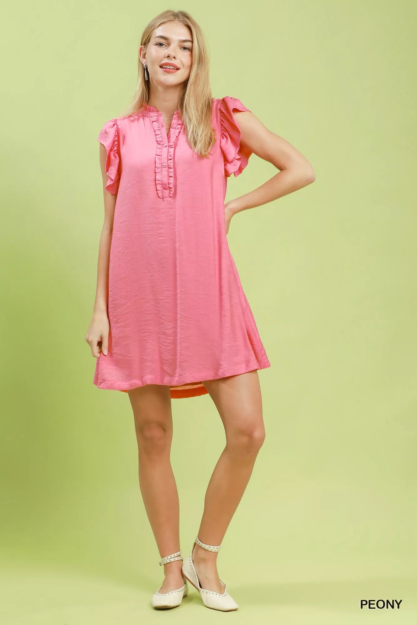 Umgee Ruffle Sleeve Henley Shift Dress - Trendsi | Lola Mariee