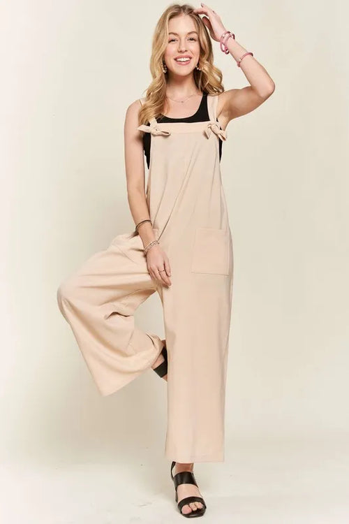 ADORA Knotted Wide Strap Wide Leg Overalls | Lola Mariee