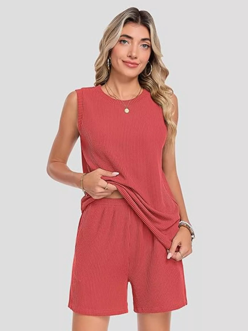 Casual Ribbed Knit Sleeveless Top and Shorts Set - Trendsi | Lola Mariee
