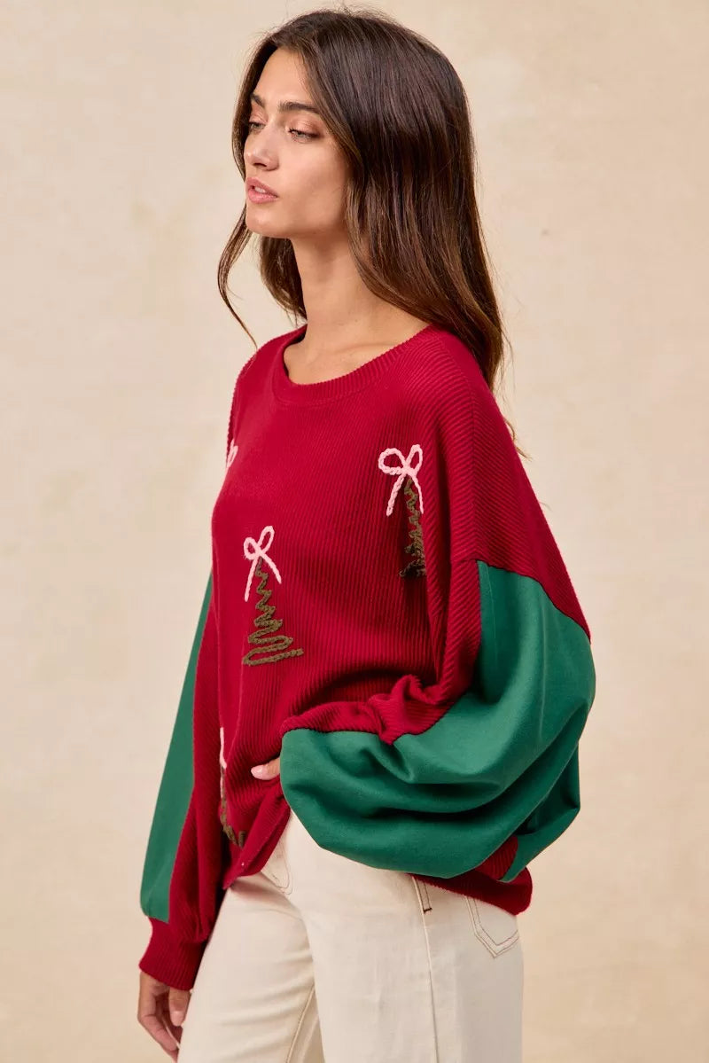 BiBi Christmas Theme Tree Embroidered Sweater - Trendsi | Lola Mariee