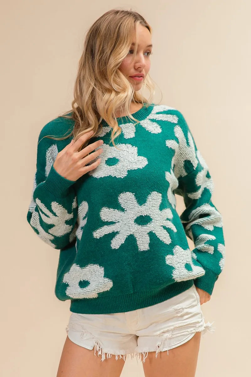 BiBi Flower Pattern Long Sleeves Sweater Top - Trendsi | Lola Mariee