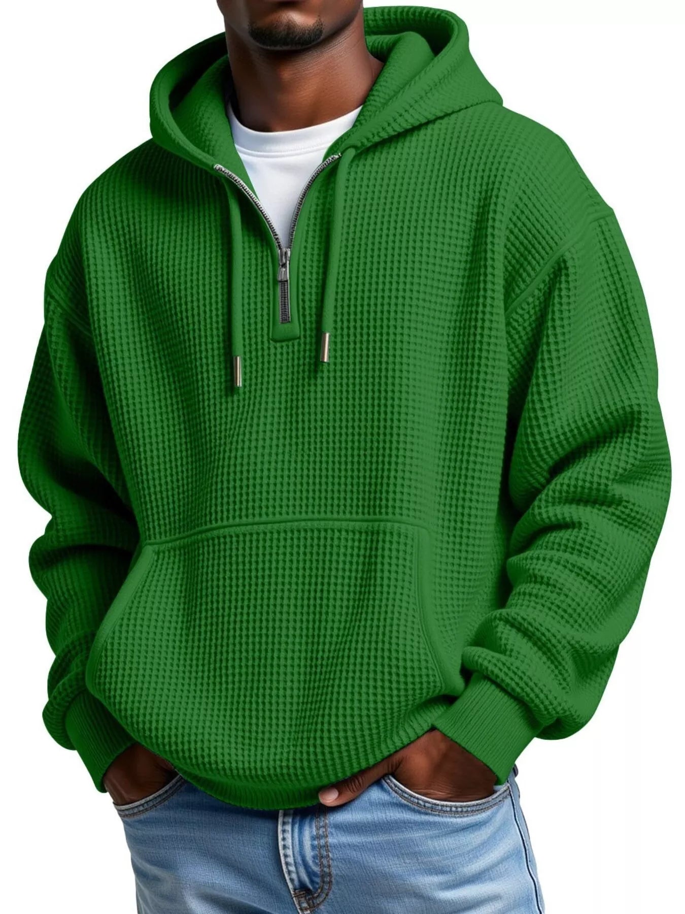 Men's Full Size Textured Waffle Knit Half-Zip Hoodie Plus Size – view 7 | Lola Mariee