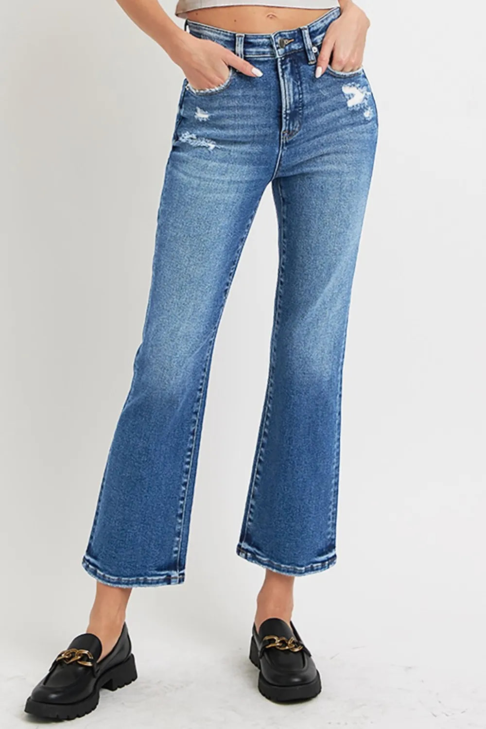 RISEN Full Size Tummy Control High Rise Crop Bootcut Jeans - women's shoes at Lola Mariee boutique