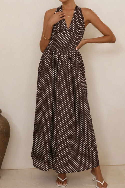 Backless Polka Dot Halter Neck Maxi Dress | Lola Mariee