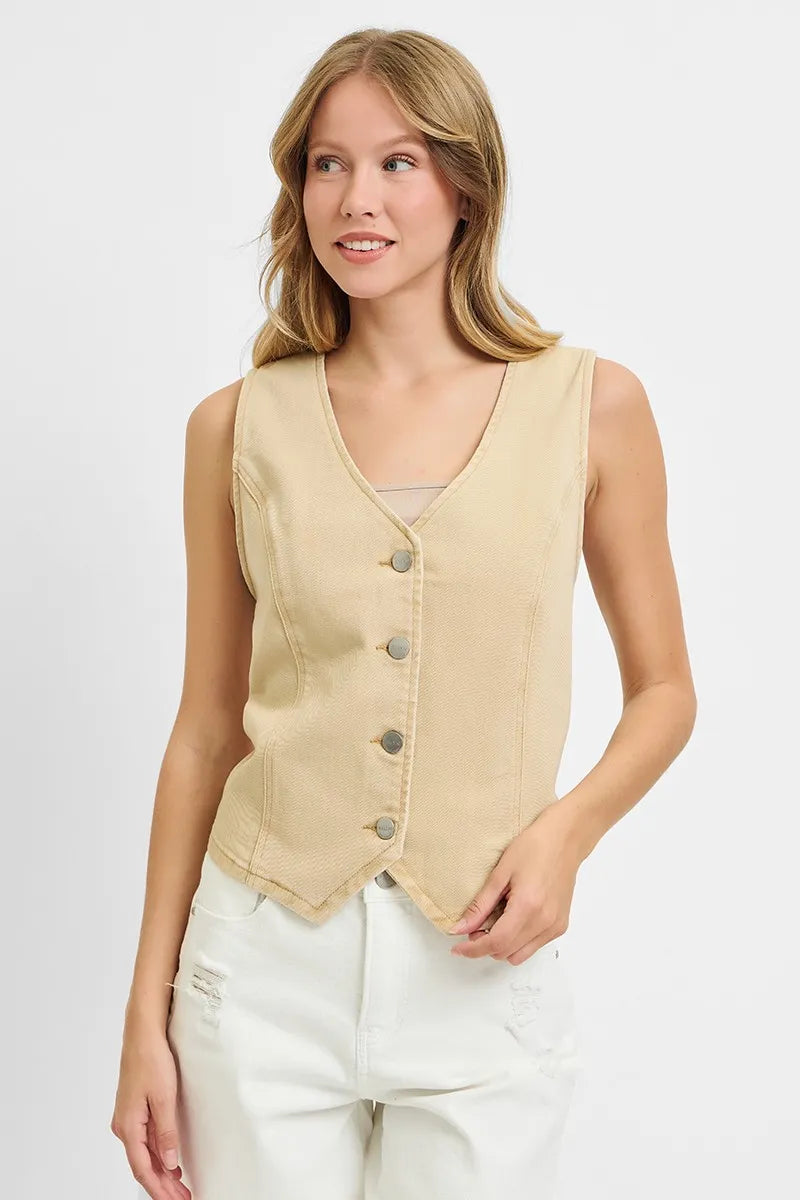 RISEN Full Size V Neck Button Down Vest Plus Size - women's fashion at Lola Mariee boutique