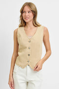 RISEN Full Size V Neck Button Down Vest Plus Size - women's fashion at Lola Mariee boutique