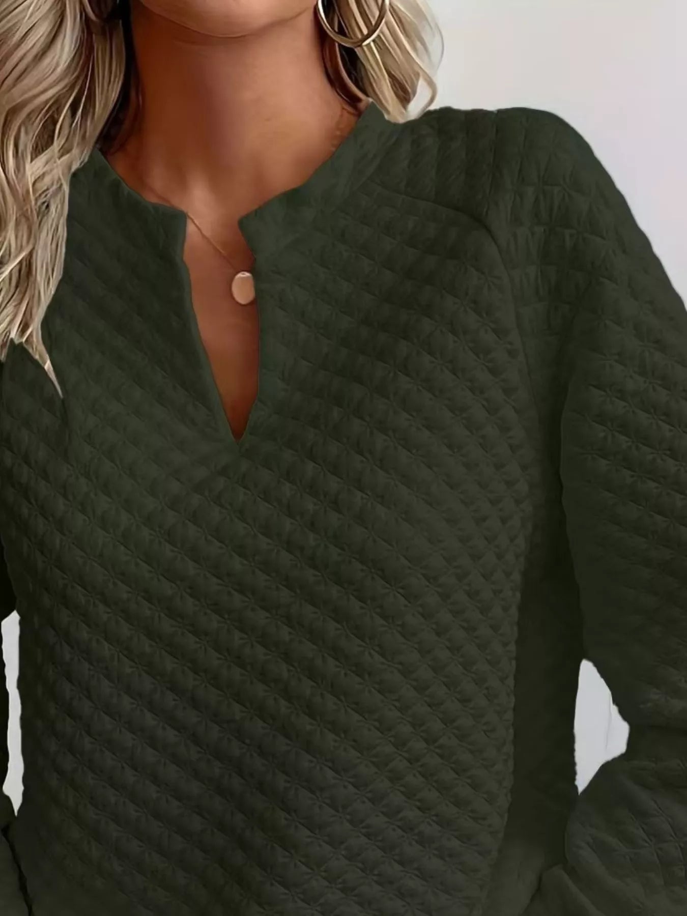 Textured Notched Raglan Sleeve Sweatshirt - Trendsi | Lola Mariee