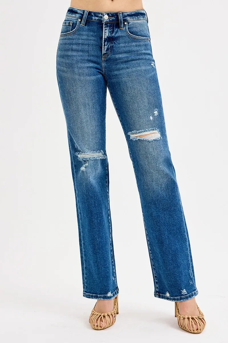 RISEN Full Size Tummy Control High Rise Straight Distressed Jeans Plus Size - women's bottoms at Lola Mariee boutique