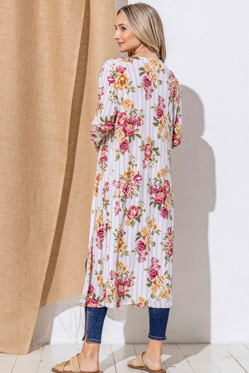 And The Why Floral Kimono Open Front Longline Cardigan – view 2 | Lola Mariee