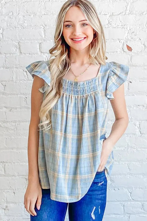 And The Why Plaid Print Smocked Detail Ruffle Baby Doll Top | Lola Mariee