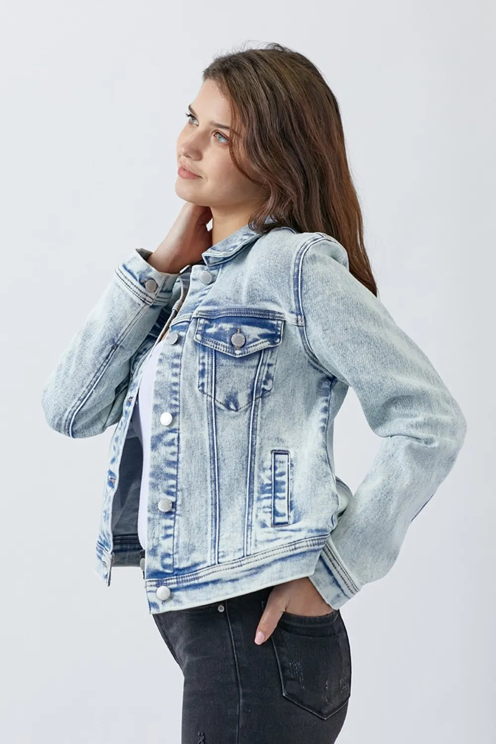 RISEN Button Up Washed Denim Jacket - LOLA MARIEE | Lola Mariee