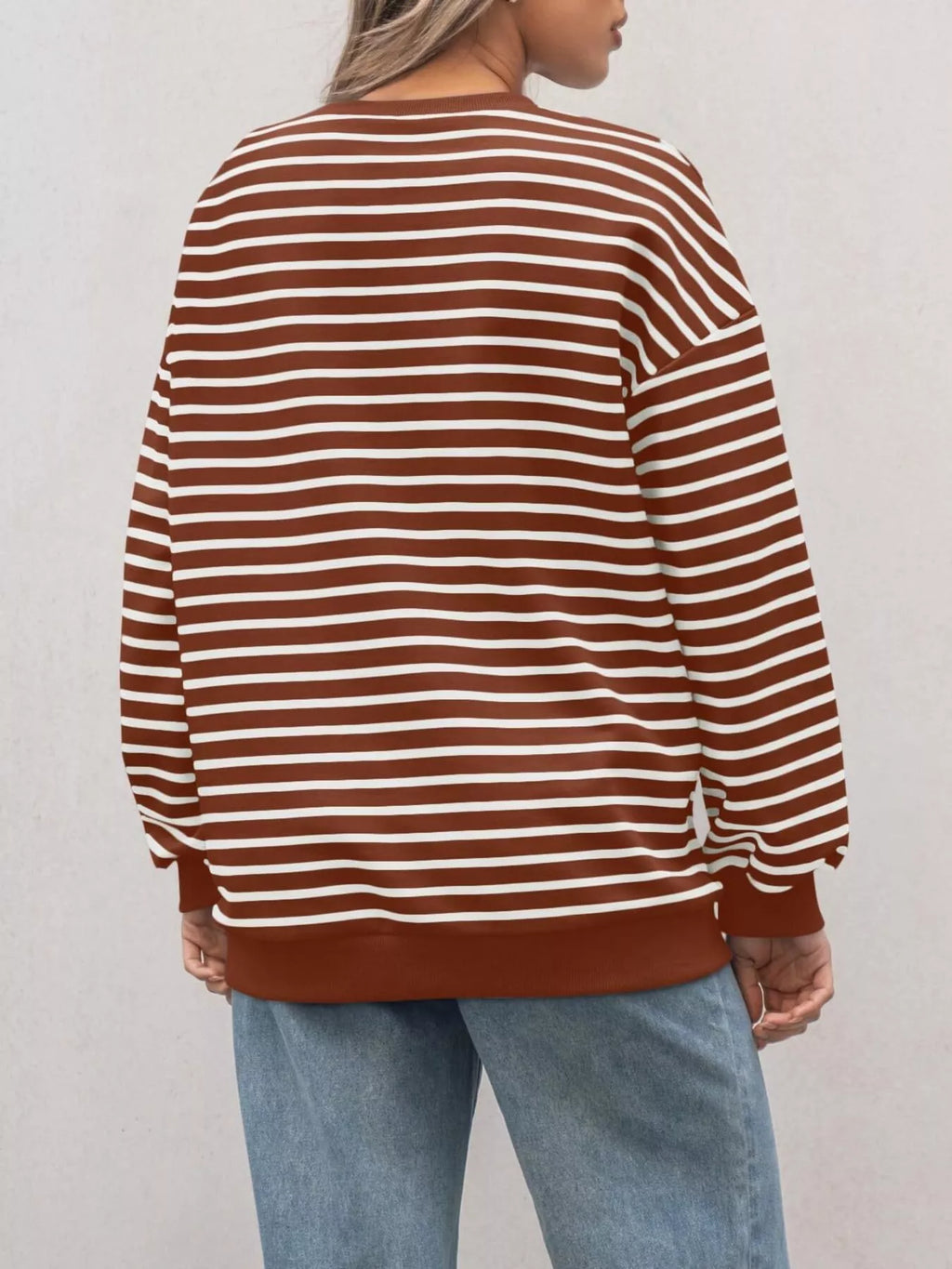 Striped Round Neck Oversized Casual Sweatshirt - Trendsi | Lola Mariee