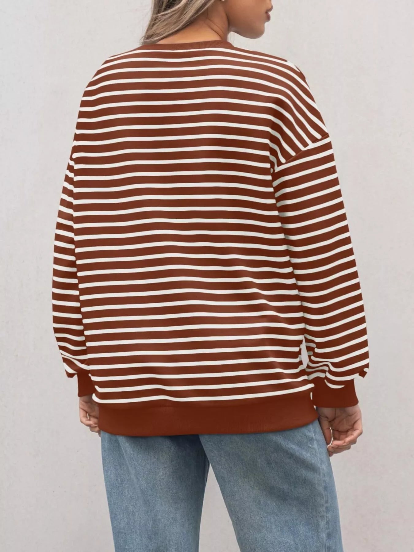 Striped Round Neck Oversized Casual Sweatshirt - Trendsi | Lola Mariee