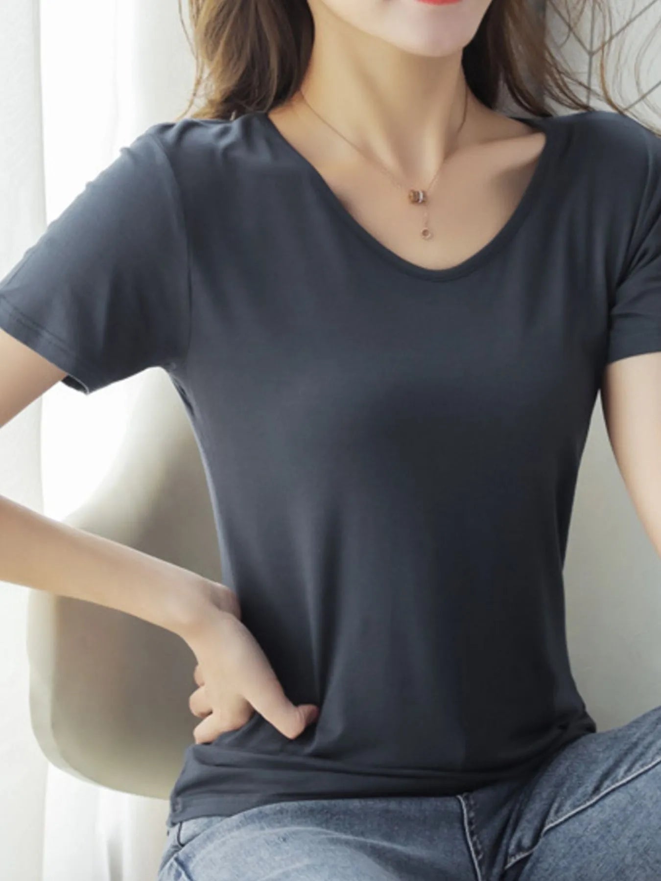 V-Neck Short Sleeve T-Shirt - Trendsi | Lola Mariee
