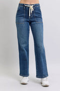 Judy Blue Drawstring Straight Jeans with Pockets - women's bottoms at Lola Mariee boutique