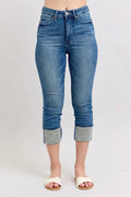 Judy Blue Full Size Skinny Cuff Capris Jeans with Pockets Plus Size - women's bottoms at Lola Mariee boutique