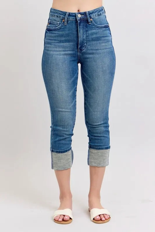 Judy Blue Full Size Skinny Cuff Capris Jeans with Pockets Plus Size - women's bottoms at Lola Mariee boutique
