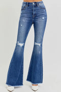 RISEN Full Size High Rise Distressed Raw Hem Flare Jeans - women's bottoms at Lola Mariee boutique