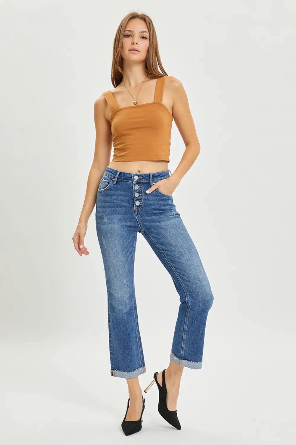 RISEN Full Size Button Fly Cropped Bootcut Jeans - LOLA MARIEE | Lola Mariee