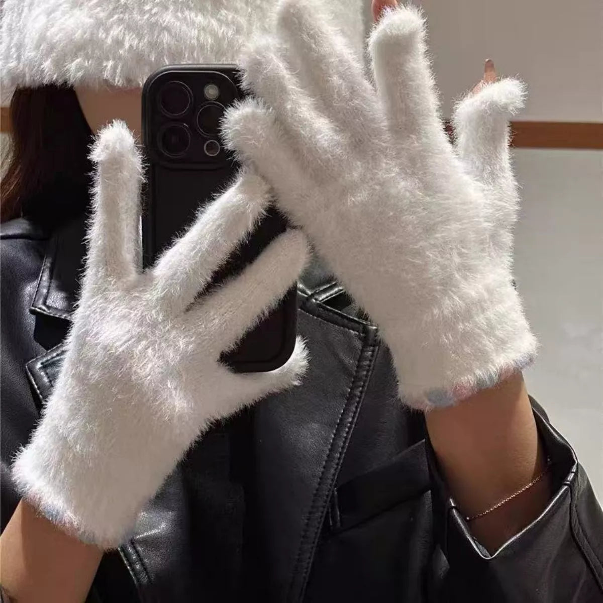 Fuzzy Knit Gloves – view 2 | Lola Mariee