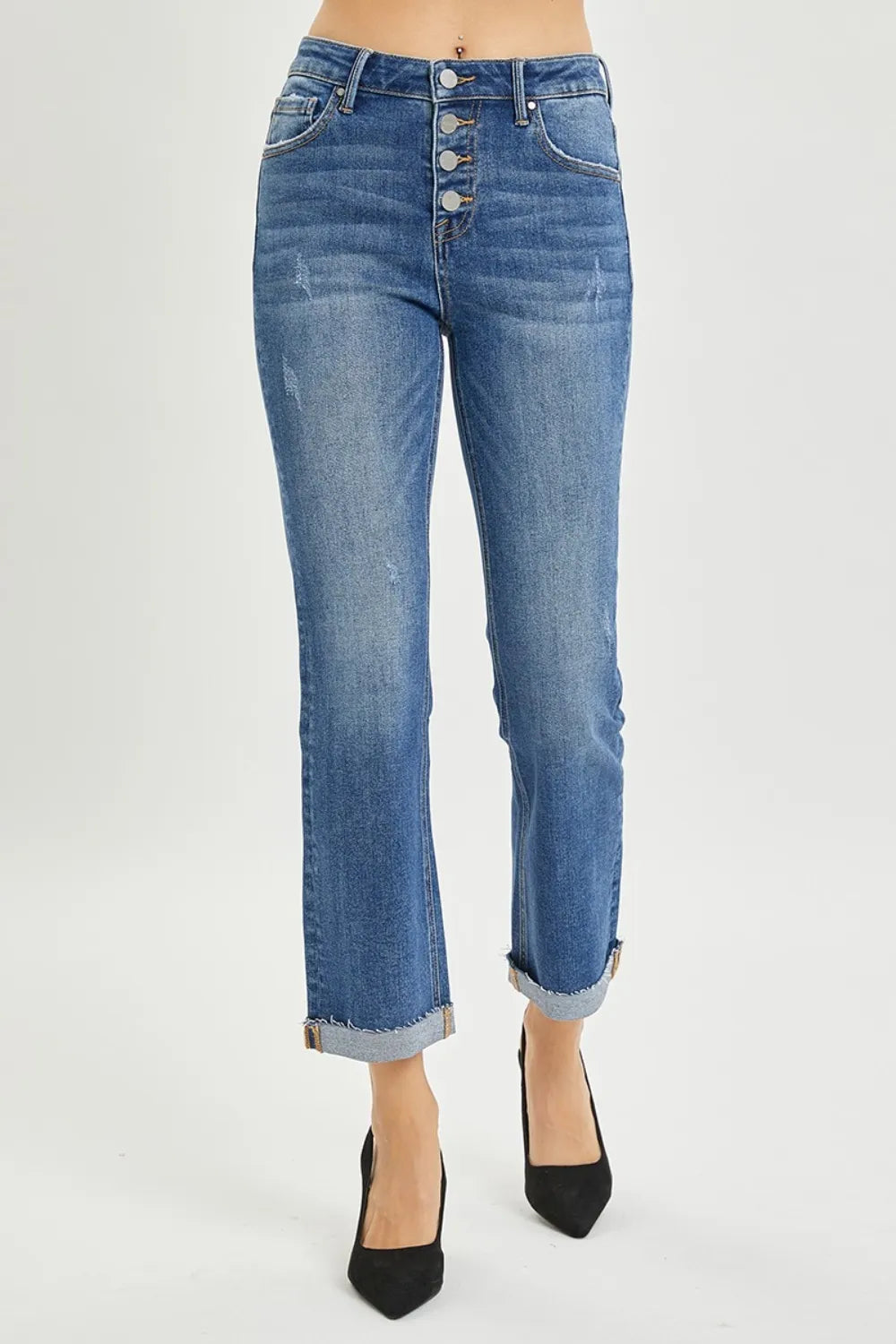 RISEN Full Size Button Fly Cropped Bootcut Jeans - LOLA MARIEE | Lola Mariee