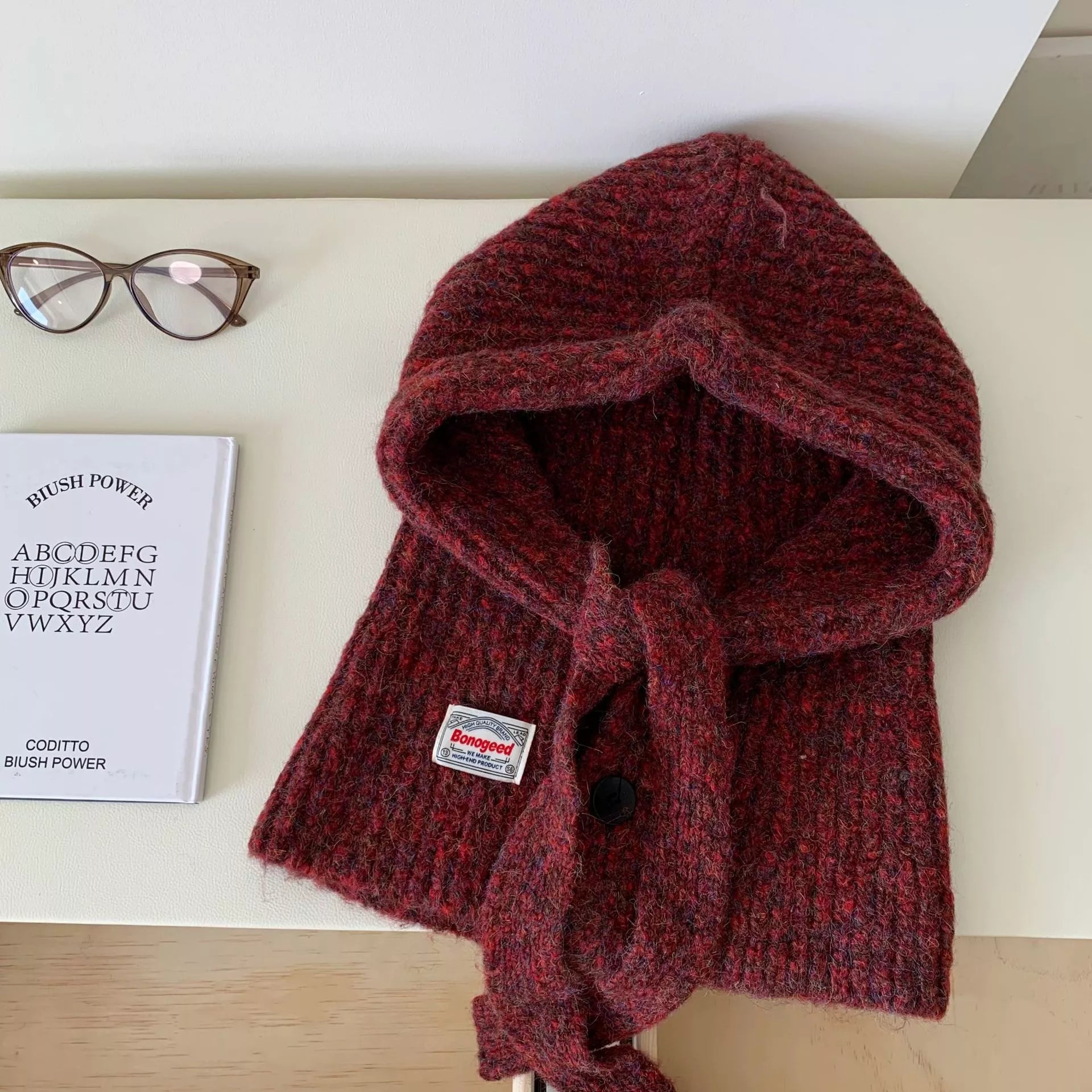 Knitted Winter Scarf Hat – view 6 | Lola Mariee