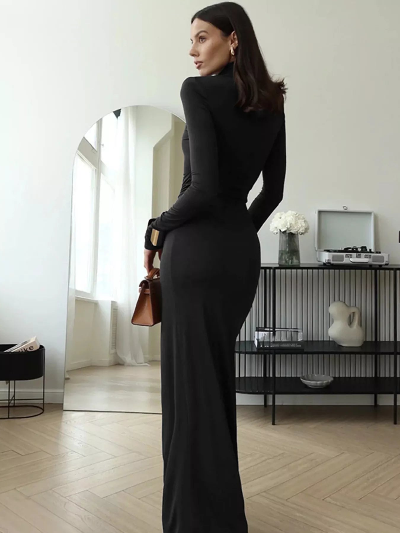 Turtleneck Long Sleeve Tie Waist Maxi Dress - Trendsi | Lola Mariee
