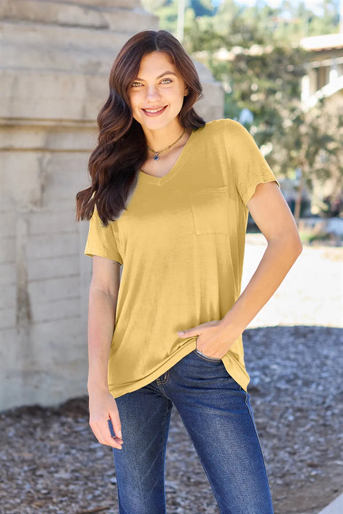 Basic Bae Bamboo Full Size V-Neck Short Sleeve T-Shirt | Lola Mariee