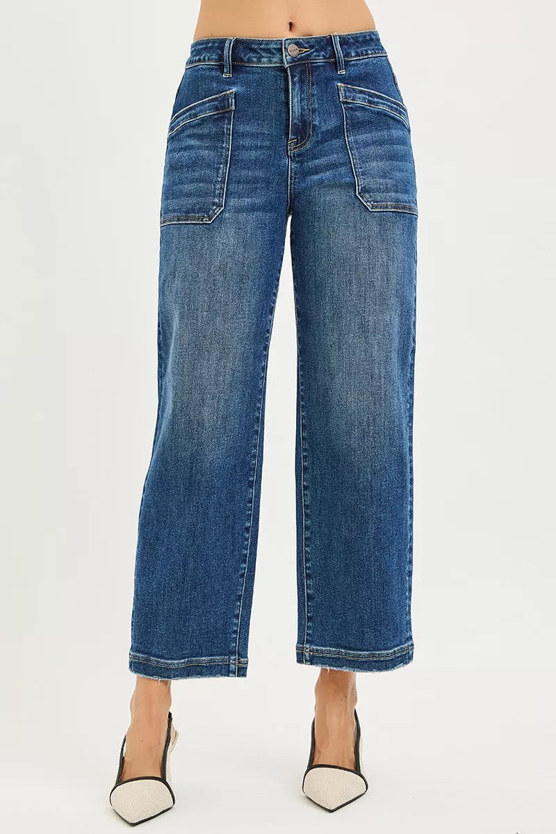 RISEN Slouchy Cropped Baggy Jeans with Front Patch Pocket - women's top at Lola Mariee boutique