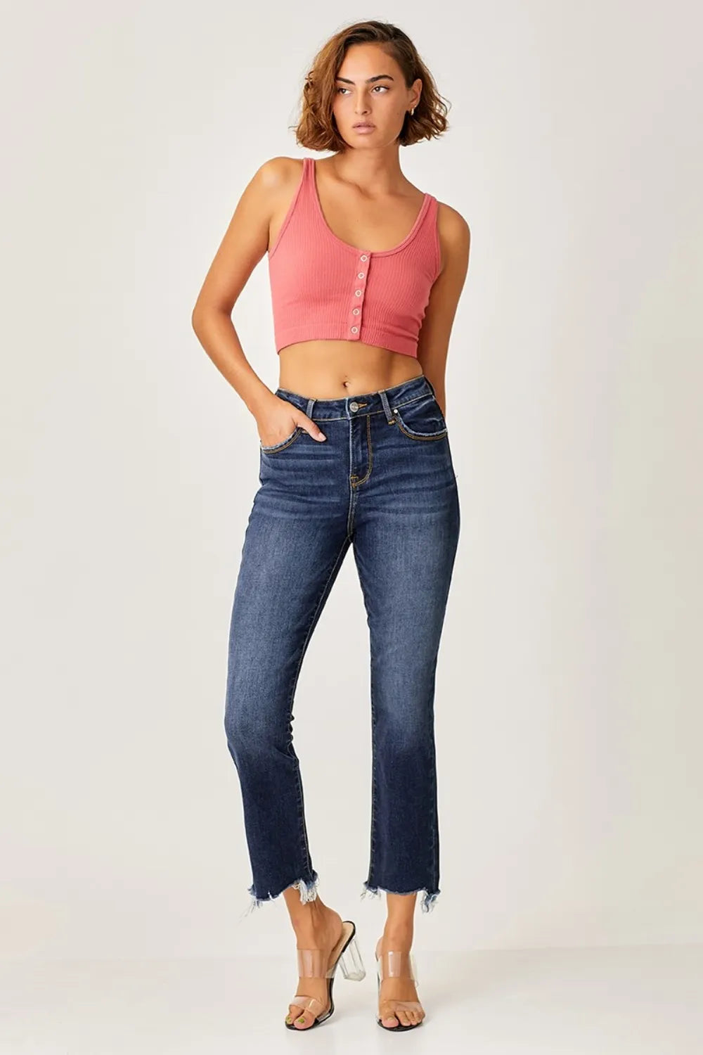 Risen Full Size Frayed Hem Cropped Straight Jeans - LOLA MARIEE | Lola Mariee