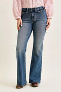 Judy Blue Mid Rise Flare Jeans with Front Flap Pockets - Trendsi | Lola Mariee