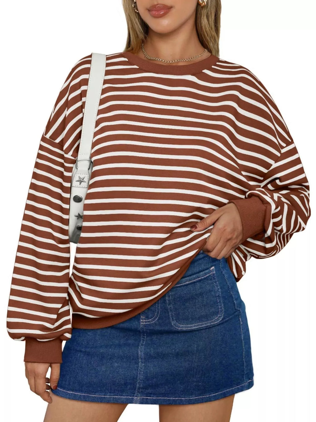 Striped Round Neck Oversized Casual Sweatshirt - Trendsi | Lola Mariee