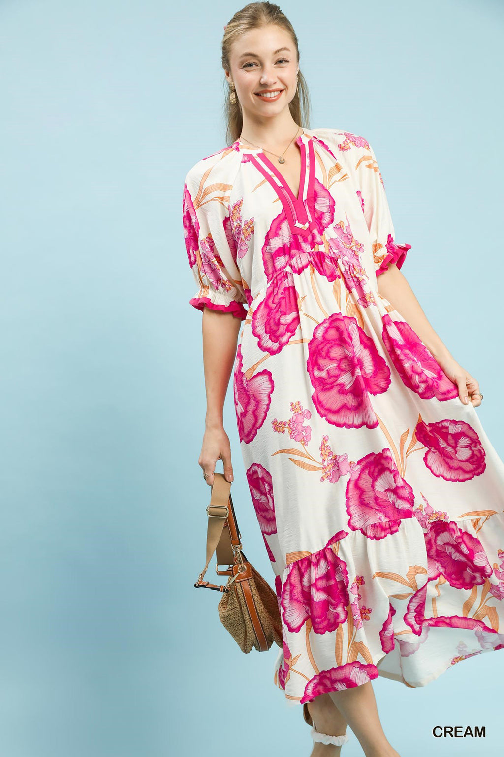 Umgee Floral Print Midi Dress with Contrast Trim - Trendsi | Lola Mariee
