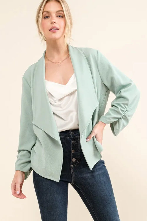 And The Why Stretch Non-Wrinkled Basic Open-Front Blazer – view 2 | Lola Mariee
